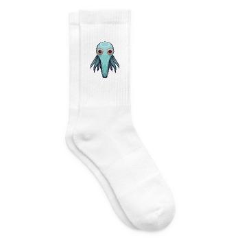 Tintenfisch-Karikatur-Kawaii-Aquarellillustration - Tennissocken - Weiß - Rechts
