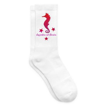 rotes Seepferd mit Sternchen - Tennissocken - Weiß - Rechts