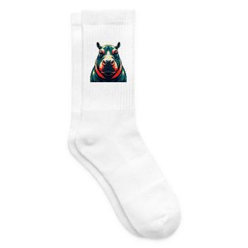Nilpferd Cartoon Figur Buntes Haustier Tier - Tennissocken - Weiß - Rechts