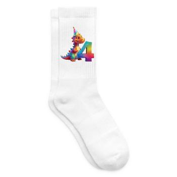 DINO 4 YEARS DINOSAUR 4TH BIRTHDAY - Tennis socks - white - Right