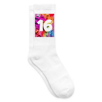 NO. 16 NUMBER 16 COLORFUL 16TH BIRTHDAY - Tennis socks - white - Right