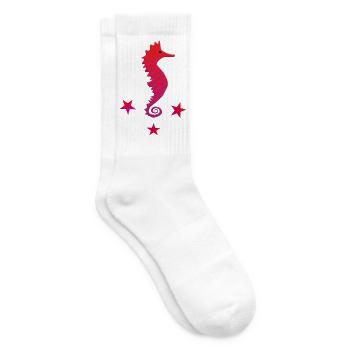 rotes Seepferdchen mit Sternchen pinkes Seepferd - Tennissocken - Weiß - Rechts