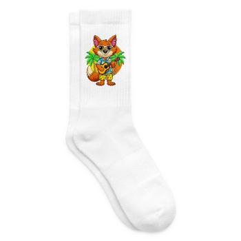 Lustige Fuchs Cartoon Sommer Strand Sonnenbrille Gitarre - Tennissocken - Weiß - Rechts
