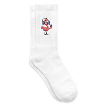 Flamingo Lustige Zeichentrickfigur Kopfhörer Musik - Tennissocken - Weiß - Rechts