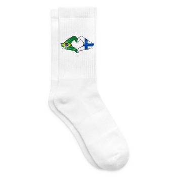 Brazil Finland Flag Hands Heart Shape Used - Tennis socks - white - Right