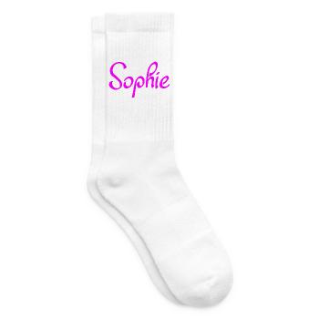 Sophie Neon Rosa Script - Tennissocken - Weiß - Rechts