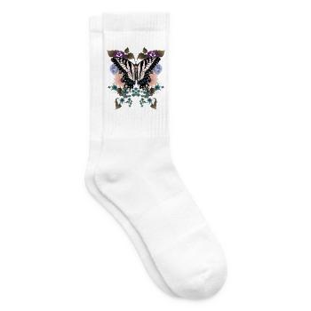 Schmetterling Schwalbenschwanz mit Blumen - Tennissocken - Weiß - Rechts