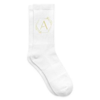 A Monogramm im floralen Hexagon - Tennissocken - Weiß - Rechts