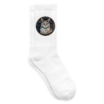 Türkische Angorakatzenrasse Aquarellglasmalerei - Tennissocken - Weiß - Rechts