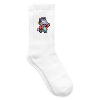 Nilpferd Lustige Zeichentrickfigur Kopfhörer Musik - Tennissocken - Weiß - Rechts