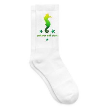 grünes Seepferdchen mit Sternchen - Tennissocken - Weiß - Rechts