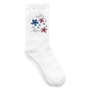 Blumenranke, Ornament - Tennissocken - Weiß - Rechts