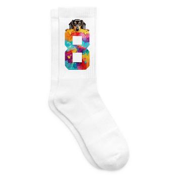 DOG 8 YEAR OLD DACHSHUND 8TH BIRTHDAY - Tennis socks - white - Right