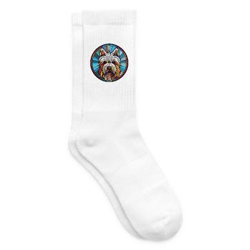 Skye Terrier Schoßhund Rasse Aquarell Illustration - Tennissocken - Weiß - Rechts