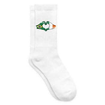 Brazil Ireland Flag Hands Heart Shape Used - Tennis socks - white - Right