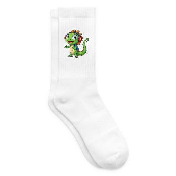 Eidechse Lustige Zeichentrickfigur Kopfhörer Musik - Tennissocken - Weiß - Rechts