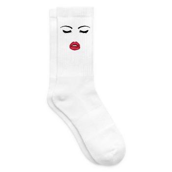Gesicht mit roten Lippen - Wimpern und Kussmund - Tennissocken - Weiß - Rechts