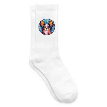 Papillon Hund Buntes Glas Bunte Karikatur Kawaii - Tennissocken - Weiß - Rechts