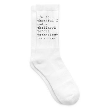 Ich bin dankbar für meine Kindheit. Ohne Technolog - Tennissocken - Weiß - Rechts