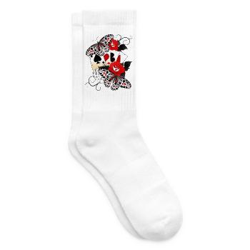 Kartenspiel mit Rosen und Schmetterlingen - Tennissocken - Weiß - Rechts