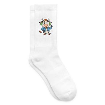 Kuh Lustige Zeichentrickfigur Kopfhörer Musik - Tennissocken - Weiß - Rechts