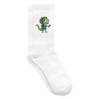 Eidechse Lustige Zeichentrickfigur Kopfhörer Musik - Tennissocken - Weiß - Rechts