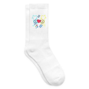 Retro Hippie Cats Peace Cat Vintage Hippies - Tennis socks - white - Right