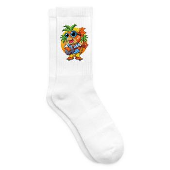 Lustige Fisch Cartoon Sommer Strand Sonnenbrille Gitarre - Tennissocken - Weiß - Rechts