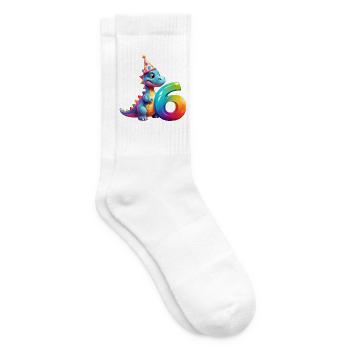 DINO 6 YEARS DINOSAUR 6TH BIRTHDAY - Tennis socks - white - Right