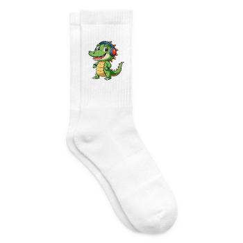 Krokodil Lustige Zeichentrickfigur Kopfhörer Musik - Tennissocken - Weiß - Rechts