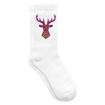 Hirsch PopArt Pink Leoparden Muster Vektor Polygon - Tennissocken - Weiß - Rechts