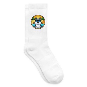 Husky Dog Breed Cartoon Sunglasses Beach - Tennis socks - white - Right