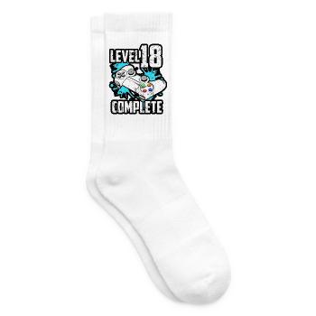 Level 18 Complete Achtzehn Jahre 18. Geburtstag - Tennissocken - Weiß - Rechts
