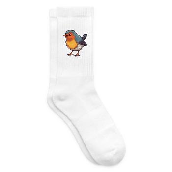 Robin Cartoon Kawaii Aquarell Illustration - Tennissocken - Weiß - Rechts