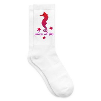rotes Seepferdchen mit Sternchen pink - Tennissocken - Weiß - Rechts