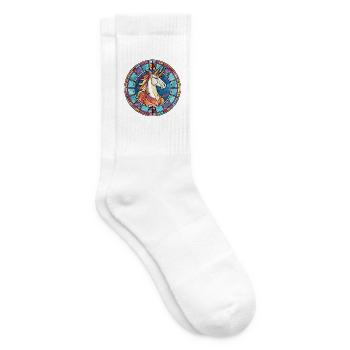 Einhorn bunte Aquarell-Tier-Illustration - Tennissocken - Weiß - Rechts