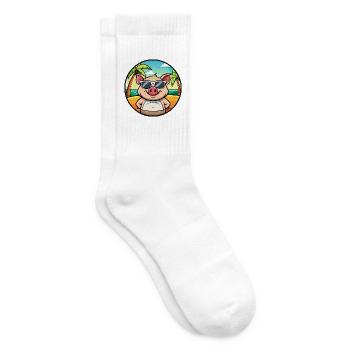 Schwein lustige Cartoon Sommer Strand Sonnenbrille Aufkleber - Tennissocken - Weiß - Rechts