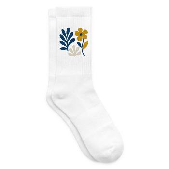 Florale Komposition – Blau & Senf - Tennissocken - Weiß - Rechts