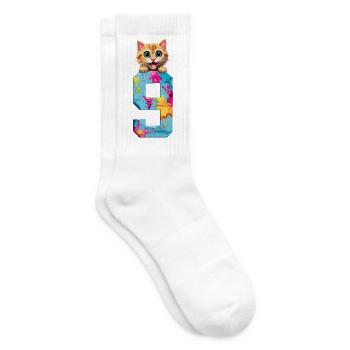 9 YEARS OLD CAT 9TH BIRTHDAY - Tennis socks - white - Right