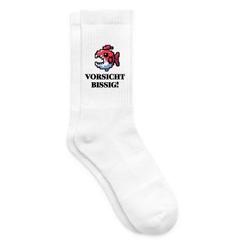 Vorsicht Bissig - Lustiges Fisch Design - Tennissocken - Weiß - Rechts