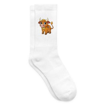 Taureau mignon mascotte personnage de dessin animé Kawaii - Chaussettes de tennis - blanc - Droite