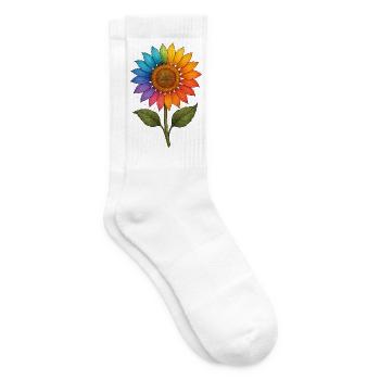 Rainbow Sunflower – Farbenfrohes Blumendesign mit - Tennissocken - Weiß - Rechts