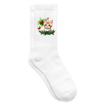 Eine entzückende Katze mit vor Neugier funkelnden Augen - Tennissocken - Weiß - Rechts