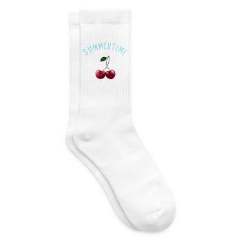 Summertime - Kirschen mit hellblauem Schriftzug - Tennissocken - Weiß - Rechts