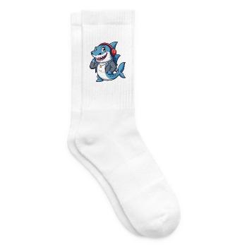 Hai Lustige Zeichentrickfigur Kopfhörer Musik - Tennissocken - Weiß - Rechts
