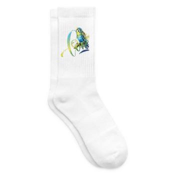Wellensittich blau grün Zeichnung aquarell - Tennissocken - Weiß - Rechts