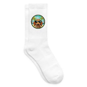 Dachshund Dog Breed Cartoon Sunglasses Beach - Tennis socks - white - Right