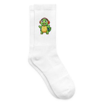 Turtle Funny Cartoon Character Headphone Music - Tennis socks - white - Right
