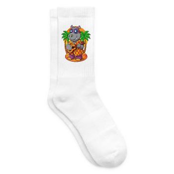 Lustige Nilpferd Cartoon Sommer Strand Sonnenbrille Gitarre - Tennissocken - Weiß - Rechts