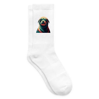 Robbe Cartoon Figur Buntes Haustier Tier - Tennissocken - Weiß - Rechts